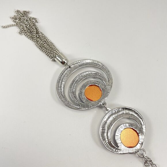 Silver Tone Boho Purple Glass Rhinestone Hammer Finish Pendant Tassel Necklace - Picture 7 of 8